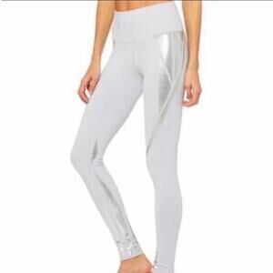 ALO Yoga High Waist Airbrush Leggings Silver Metallic